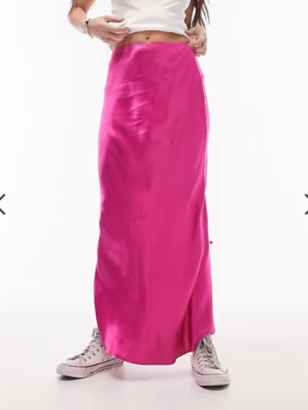 Topshop satin bias maxi skirt in pink (Size 6)